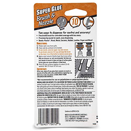 Image of Gorilla Super Glue with Brush & Nozzle Applicator, 12 Gram, Clear, (Pack of 11)