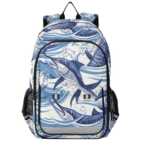 Marlin Fish Colorful Backpack for Boys Girls Elementary School Bag Kids Bookbag Travel Rucksack With Reflective Stripes