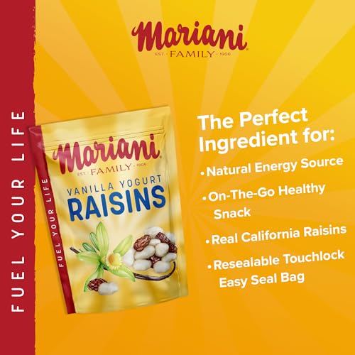 Image of Mariani Vanilla Yogurt Covered Raisins 7oz Resealable Bag - Sweet & Creamy Snack, Real California Raisins, Kosher Certified, On-the-Go Treat, Gluten-Free, Non-GMO