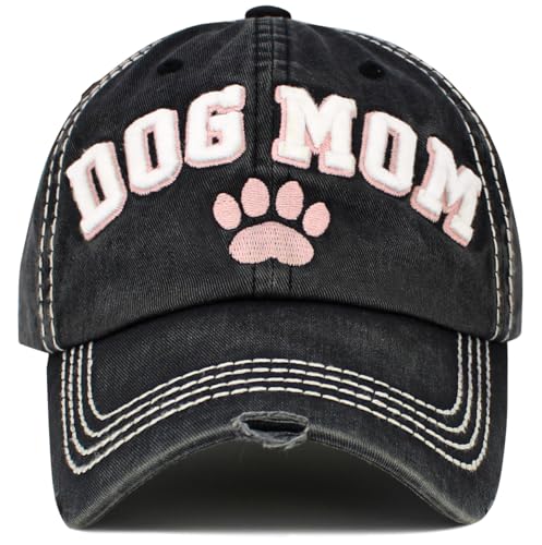 Image of KBETHOS Dog Cat Mom Dad Theme Womens Baseball Cap Distressed Vintage Unconstructed Embroidered Patch Hat