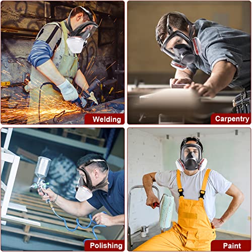Full Face Reusable Respirаtor Mask - Organic Gas Dust Chemical Respirator W/ Extra Filters For Paint Sprayer, Woodworking , Painting, Machine Polishing, Welding , Epoxy Resin And Other Work Protection #TOP6