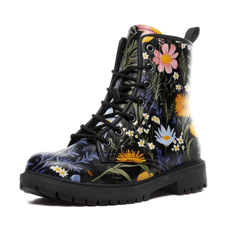 Fashion Ankle Boots For Men Women Floral Mushroom Star Trendy Lace Up Unisex Booties Combat Trendy Street Wear