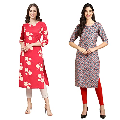 Image of Pinkmint Women's Crepe Digital Print Straight Kurta (Pack of 2)