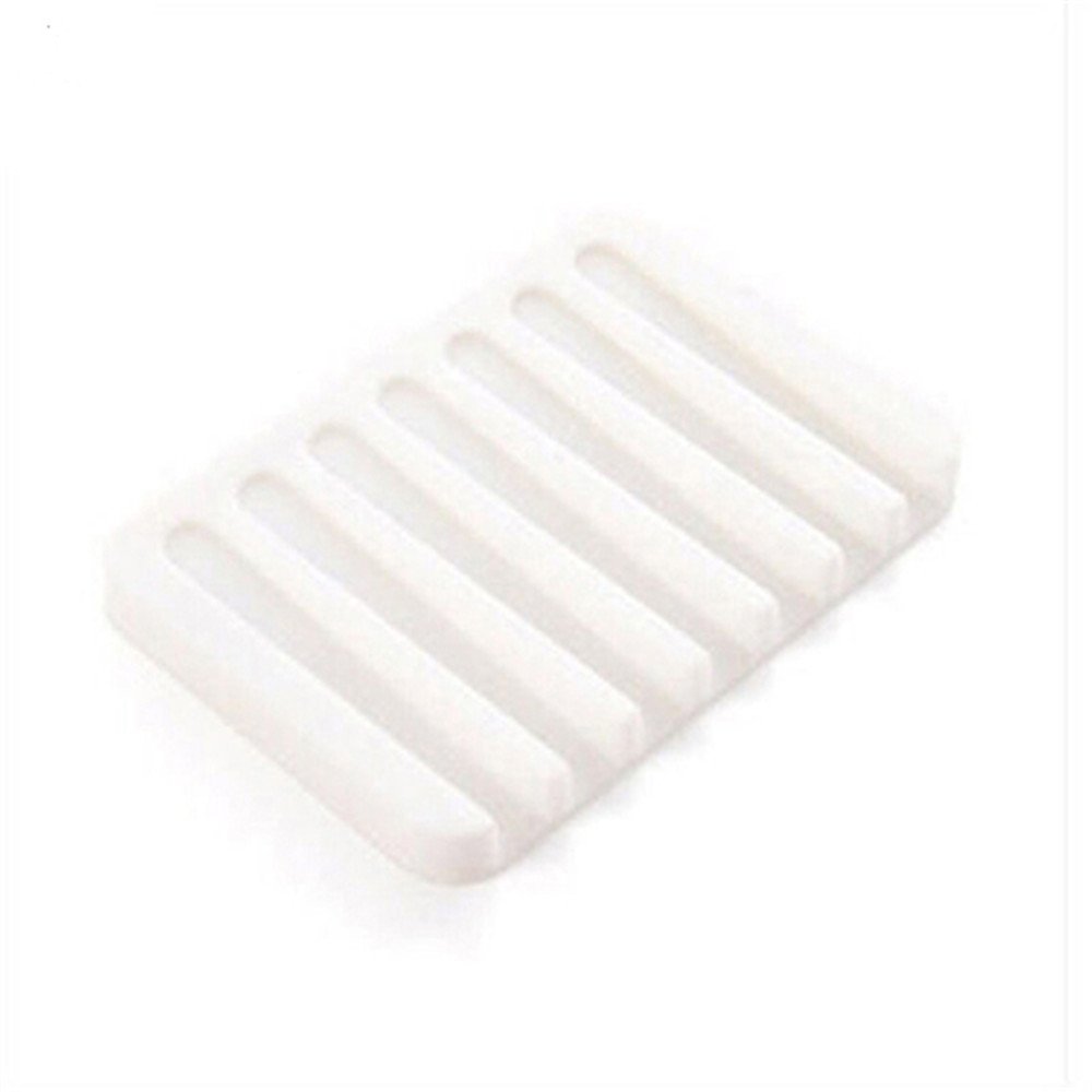 Jiacheng29 White Flexible Silicone Soap Dish Storage Holder Soapbox Plate Tray Drain Bathroom Tool