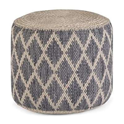 SIMPLIHOME Edgeley Round Pouf, Footstool, Upholstered in Grey, Natural Woven Braided Jute and Cotton, for the Living Room, Bedroom and Kids Room, Boho, Contemporary, Modern