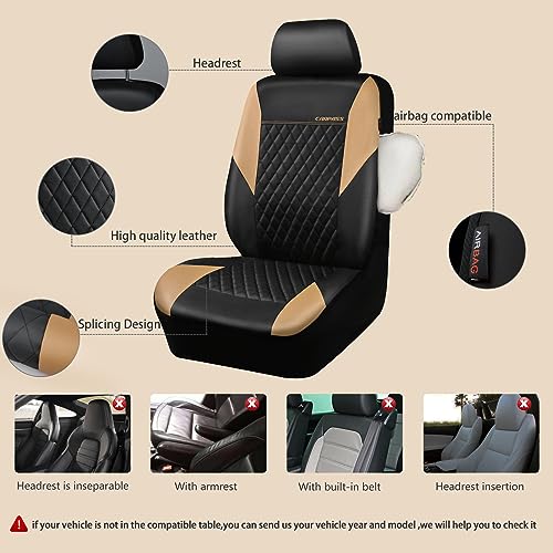 Image of CAR PASS Quilting Leather Front Seat Covers, Automotive Waterproof Deluxe PU Premium Vinyl Luxury Two Front Seats Only Universal Fit for Cars Sedans SUVs Airbag Compatible,2 Pieces,Black&Beige