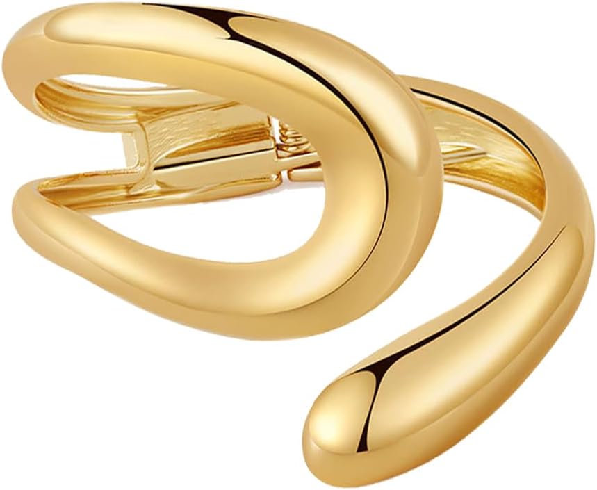 MYANAIL Gold Silver Chunky Hollow Cuff Bangle Bracelets for Women Thick Waterdrop Twisted Hinged Bangle Minimalist Charm Statement Wrist Wrap Bracelets Cocktail Party Jewelry Gift