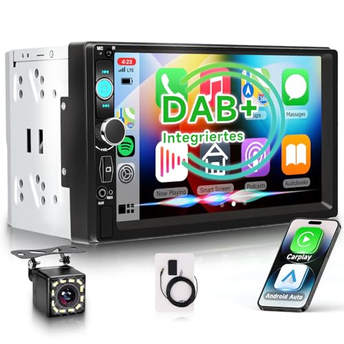 Dab/Dab+ VECHTEL Autoradio da 7' con Wireless Carplay Android Auto, Radio FM 1 DIN, Touchscreen IPS, EQ, USB/TF/AUX, Autoradio Bluetooth con telecamera posteriore/comandi al Volante