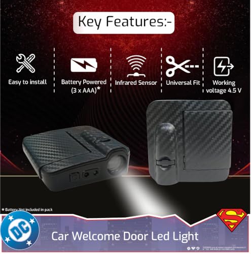Image of Involve DC Superman Logo Projector LED Car Door Lights - Set of 2 Pcs | Wireless Courtesy Welcome Lights with Shadow Ghost Logo|OFFICIAL Licensed DC MERCHANDISE from Warner Bros | Car accessories 2025