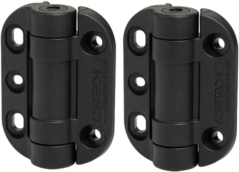 Safetech Hardware TopKlik Self Closing Gate Hinges | Self-Aligning Heavy Duty Spring Hinges | Adjustable Tension | Pool Safety Hinges | Any Square Post, Aluminum Gates | Swing Close 90bs SHG-90L Black