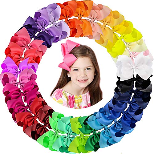 Oaoleer 30 Colors 6 Inch Hair Bows Clips Grosgrain Ribbon Bows Hair Alligator Clips Hair Barrettes Hair Accessories for Girls Toddler Infants Kids Teens Children