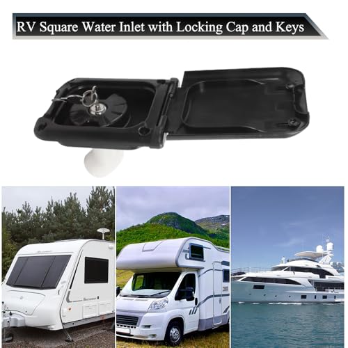 Image of Riloer RV Square Gravity Water Inlet, ABS RV Fresh Water Locking Cap Gravity Water Inlet with Bayonet Style Cap and Magnetic Attraction (Black /White)