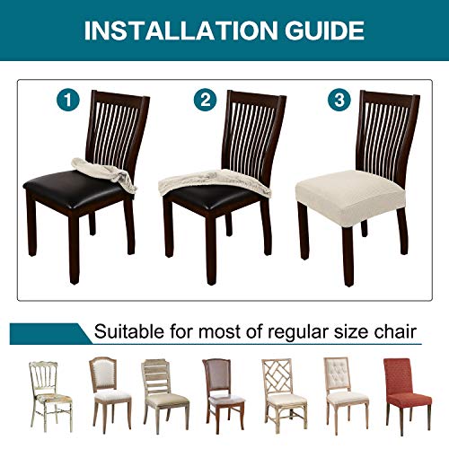 Turquoize Stretch Jacquard Chair Seat Covers Seat Covers For Dining Room Chair Covers Chair Seat Slipcovers Removable Washable Chair Seat Cushion Slipcovers For Dining Room (6 Pack, Natural) #TOP4