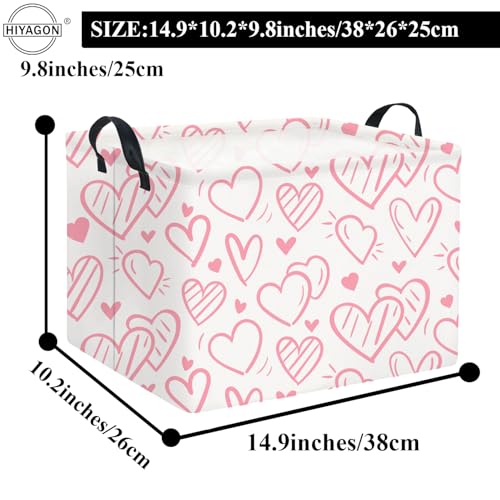 Image of Rectangular Pink Basket Kids Baby Storage Bin Basket Organizer Box for Girls Love Room Decor(Pink Striped Heart)