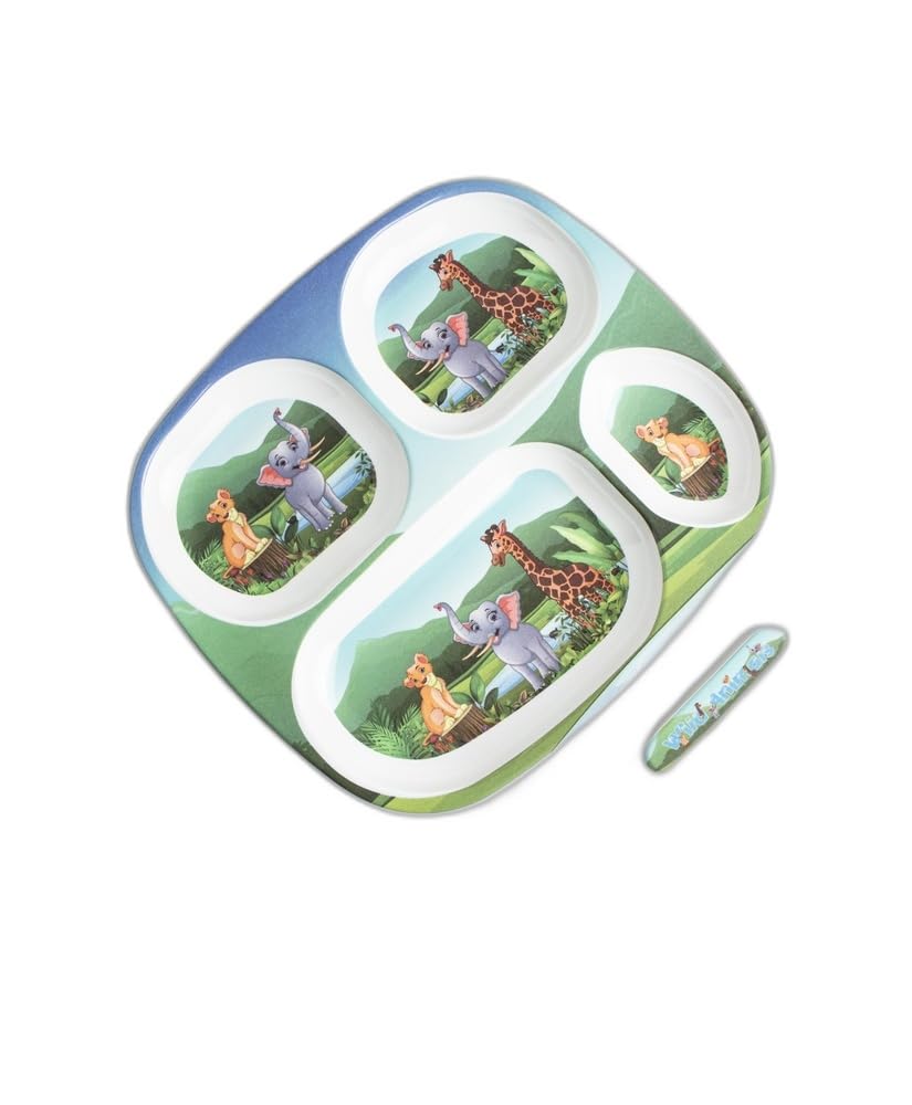 Superware Melamine Kids Wild Animal Theme 4 Section Divided Plates with Spoons Set of 2 for Toddlers Baby Mealtime Durable Safe-picture-31