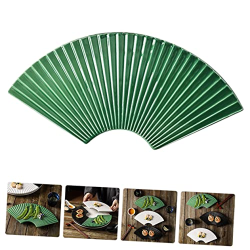 Plato de Cerámica Verde con Estilo Japonés en Forma de Abanico miniatura 2
