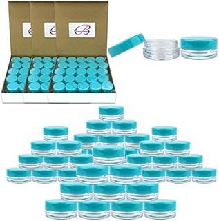Beauticom (200 Pieces Jars + Lid) 3G/3ML Round Clear Jars with TEAL Sky Blue Screw Cap Lids for Scrubs, Oils, Toner, Salves, Creams, Lotions, Makeup Samples, Lip Balms - BPA Free