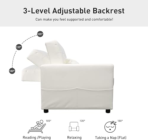 Miniatura 6 de Sofá cama convertible individual silla 3 en 1 de piel sintética con respaldo ajustable sofá cama reclinable individual para oficina sala de estar