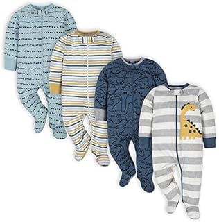 Gerber Baby Boys' 4 Pack Sleep 'N Play Footie, Dinosaur Blue, Newborn