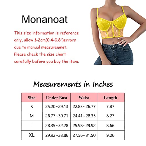 Monanoat Women's Lace Casual Camisole Cami Crop Tank Tops Lingerie Bustier Spaghetti Strap Crop Top Yellow M #TOP4
