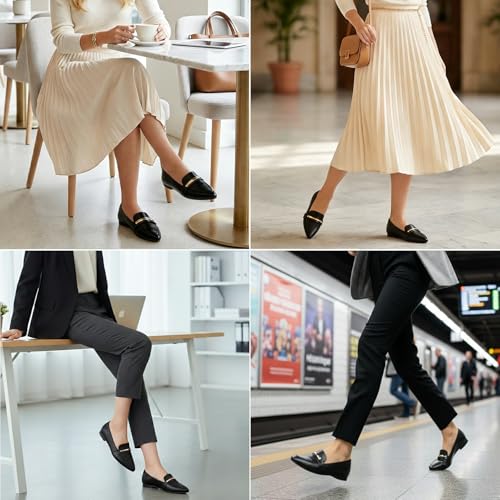 Image of MUSSHOE Loafers for Women Pointed Toe: Dressy Gold Bit Flats, Suede BusinessCasual Slip On Shoes for Office Work,Interview & Teacher
