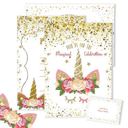 LUMOOM 12 cartões de convite de aniversário infantis com envelopes, convites de aniversário para meninos e meninas, divertidos cartões de convite de aniversário para meninos (unicórnio)