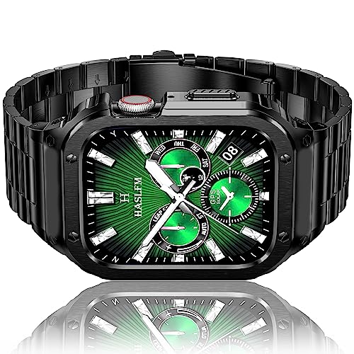 HASLFM Stainless Steel Straps with Case Compatible with Apple Watch 45mm Series 9 8 7