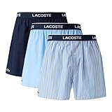 Lacoste Men's 100% Cotton Boxers, 3-pack (Amazon Exclusives), Vaporous/Overview/Navy Blue, Large