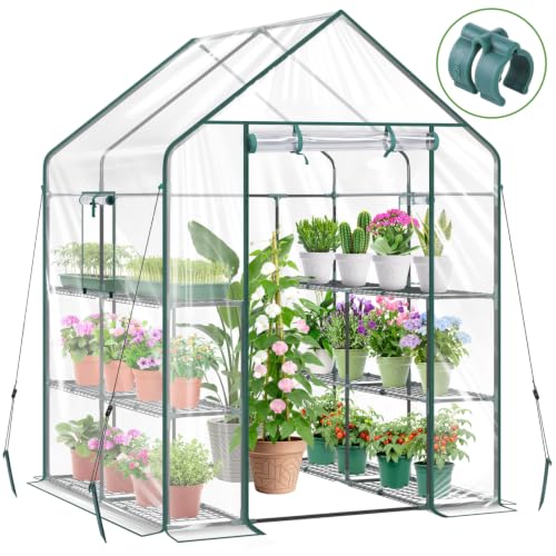 Image of Ohuhu Plastic Greenhouse for Outdoors: Portable Walk in Plant Green House with Improved Transparent PVC Cover, 3 Tiers 12 Shelves Stands Small Greenhouses Backyard Green Houses for Outside Heavy Duty