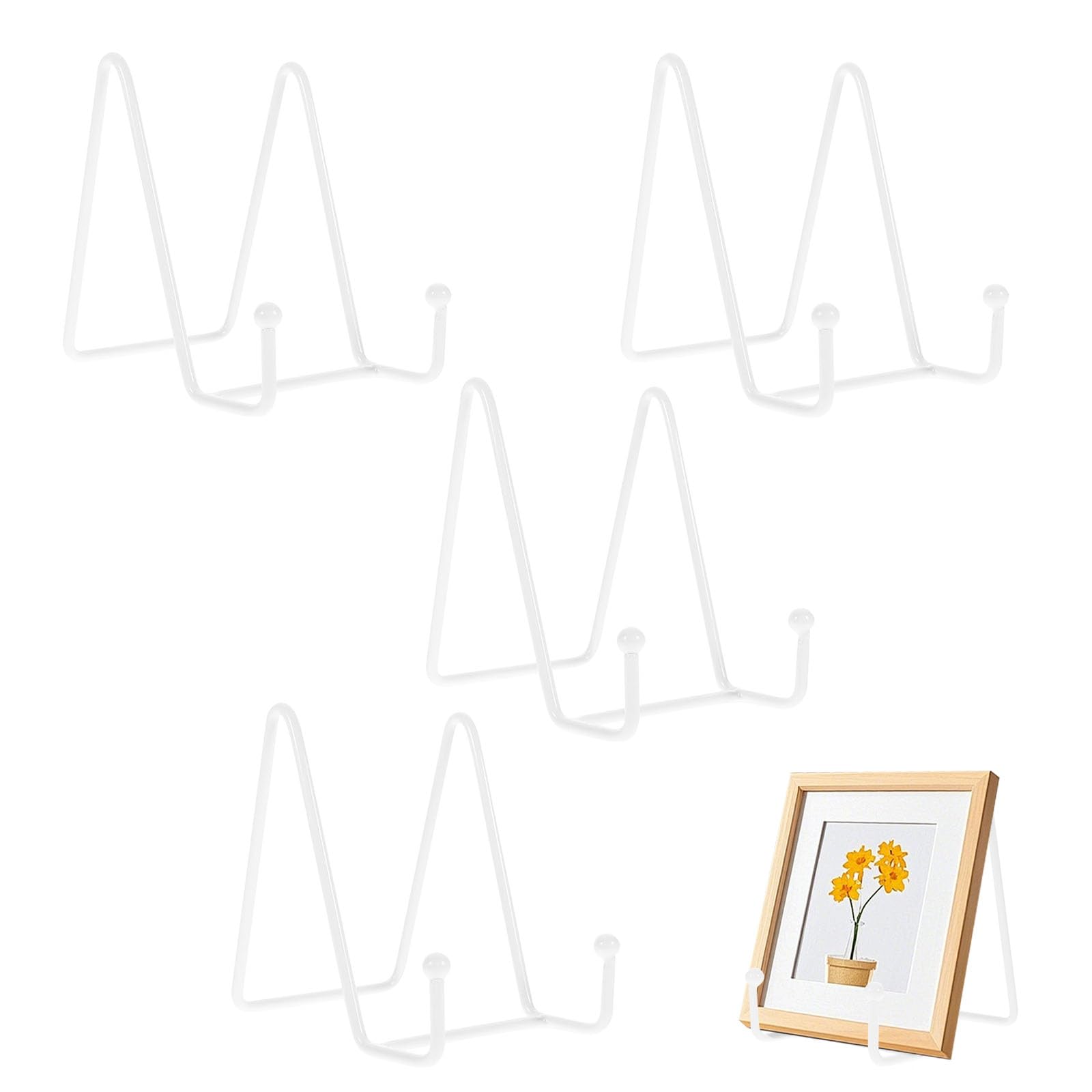 Hiuyavy White Plate Holder Easel Display Stand, 4Pcs 3 Inch Metal Plate Stands, Plate Stands For Display Tabletop Picture Stand For Photo Pictures Decorative Dish(White)