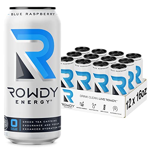Rowdy Energy Drink, Blue Raspberry And Peach Mango, Sugar-Free Bundle, 16 Fl. Oz. (24 Pack) - Keto Drink With 160Mg Natural Caffeine, Electrolytes, No Artificial Sweeteners, Vitamins B6 & B12 #TOP3
