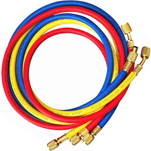 60inch/150cm Tuyau de charge de réfrigérant pour climatisation (600-3000Psi) pour R134a R12 R22 R502,Tube de tuyau de remplissage de fluorure AC 1/4