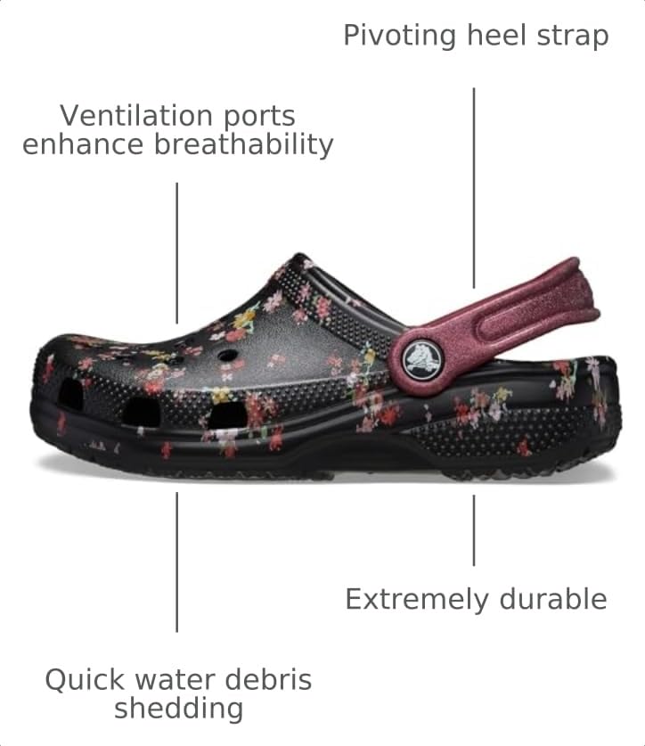 Image of Crocs Kids Unisex Classic Graphic Clogs (Little Kid /Big Kid) Black /Multi Ditsy Floral 6 Medium