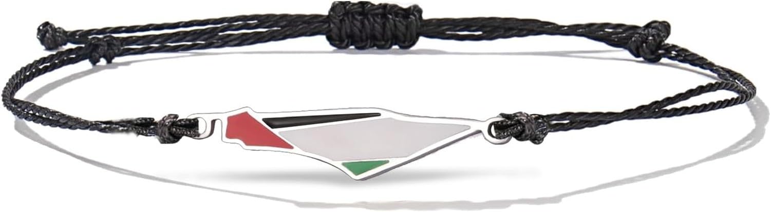 GIOFEOIK Palestine Map Bracelet for Women Men Handmade Adjustable Braided Rope String Stainless Steel Patriotic Country Flag Jewelry Gifts Souvenir, S-B string2