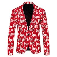 Christmas Suit Jacket for Mens Xmas Suit Snowflake Print Blazer Funny Christmas Party One Button Blazer for Men