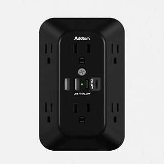 Addtam Surge Protector Outlet Extender, 6-Outlet Splitter with 4 USB Wall Charger(PD 20W), Multi Plug Wall Outlet 1800J Power Strip for Home Office Dorm Room Essentials, Black - Amazon product rated Grade B