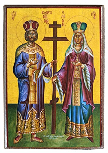 SANTOS CONSTANTINE Y HELEN, CUERPO COMPLETO-Icono ortodoxo bizantino griego