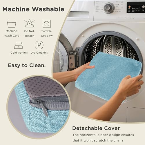 Image of AddGrace Anti-Slip Bar Stool Cushions Square Bar Stool Seat Cushions with Ties Set of 6 Small Square Chair Pads with Machine Washable Cover 12 inchX12 inchX2 inch (Light Blue)