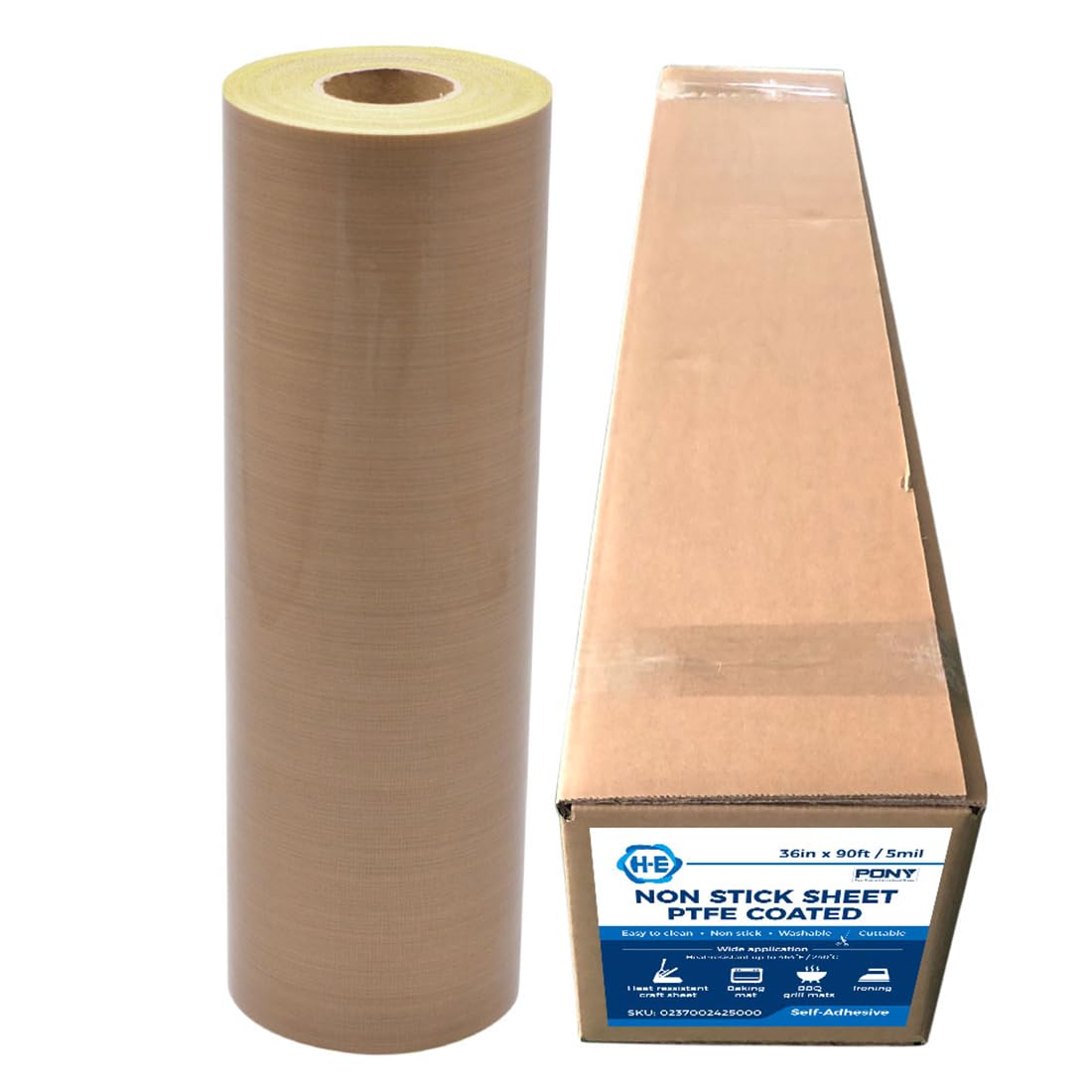 US Stock - 36" x 30 Yard Self-Adhesive PTFE Fabric Sheet Roll 5Mil Thickness Heat Resistant Fabric (36 in x 90 ft)