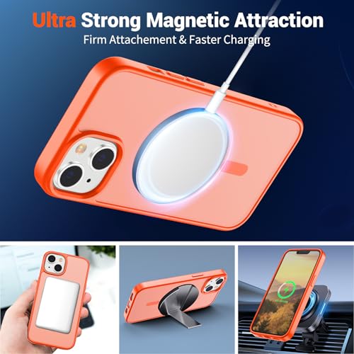 Image of SUPFINE Magnetic for iPhone 14 Case & iPhone 13 Case (Compatible with MagSafe)(Military Grade Drop Protection) Slim Translucent Matte Shockproof with Anti-Fingerprint Phone Case,Orange