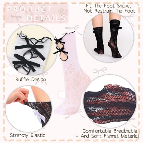 Image of Campsis Lace Socks Black Mesh Lace Socks Lolita Dress Sock for Women and Girls(4 Pairs)
