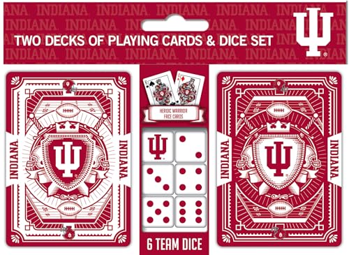 Image of Masterpieces NCAA Indiana Hoosiers Waterproof Playing Cards & Dice Set - Officially Licensed, Themed Design, 2-Pack, Poker Size, Ages 3+