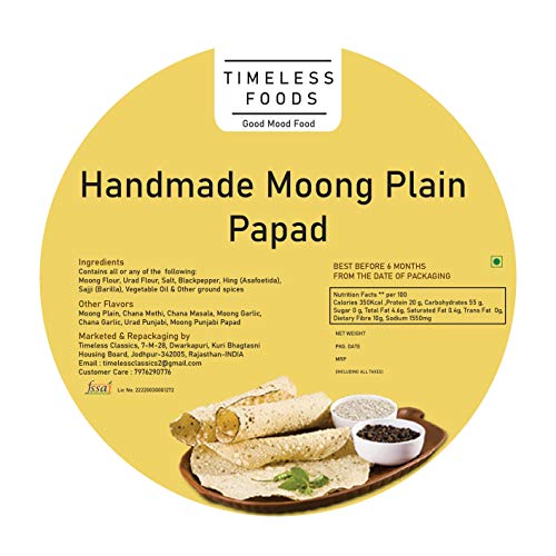 Image of Timeless Food Moong Special Papad 800g | Plain Mungdal Saji Papad | Authentic Sardarshahar Snack
