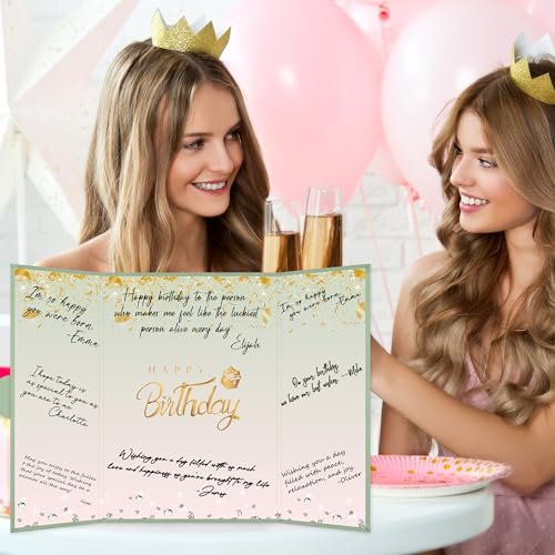 Image of Crenics Green and Pink Birthday Decorations for Women, Creative Birthday Guest Sign in Book Alternative, Happy Birthday Signature Book 18 inch x 12 inch, Awesome Birthday Gifts for Girls