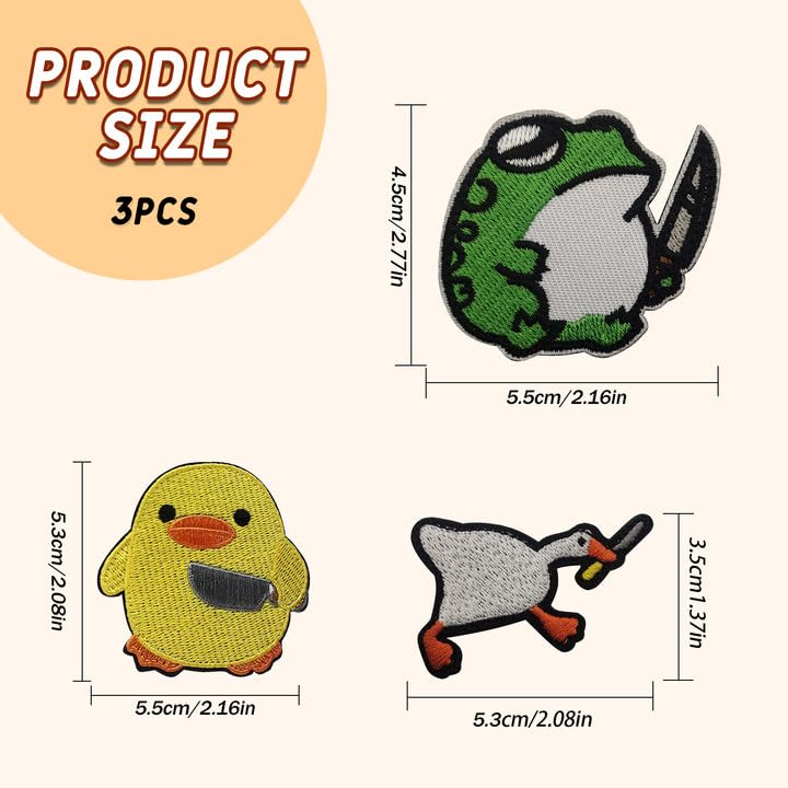 3 Pieces Velcro Adhesive Patch Velcro Custom Patches Children Magic Sticker Duck Duck Frog with Knife Velcro Patches Funny Iron-on Patches Girls for Jackets Jeans Backpacks Boys Girls