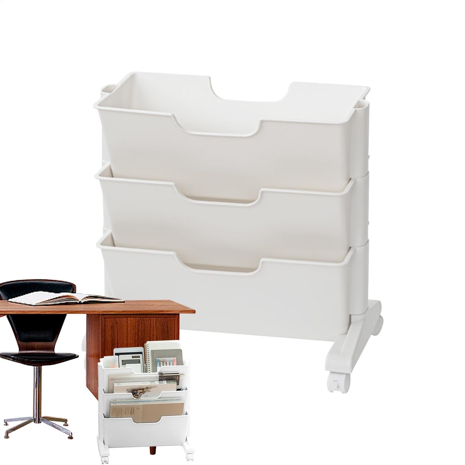 Chariot de bibliothèque mobile | Chariot à 3 étages à roulettes sous le bureau | Organiseur de lieu de travail mobile sous la table pour sacs d'information