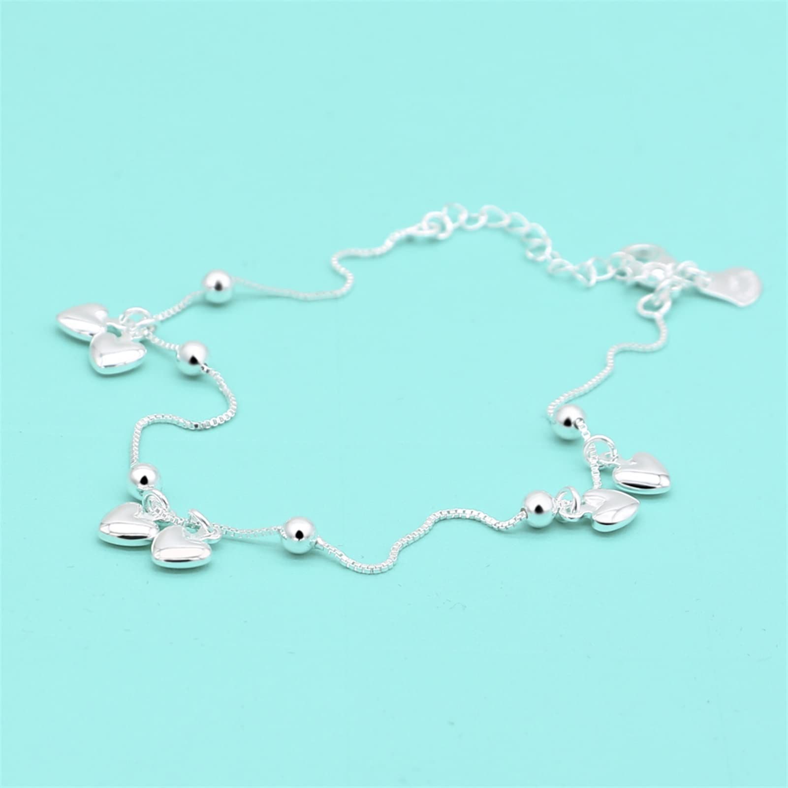 Cavigliera/Cavigliere 925 Sterling Silver Cuore Caviglia Ciondolo Perline Piede Gioielli Estate Spiaggia a Piedi Cavigliere per Donne Gamba Cavigliera Bracciali (Colore : Bracelet 19cm)