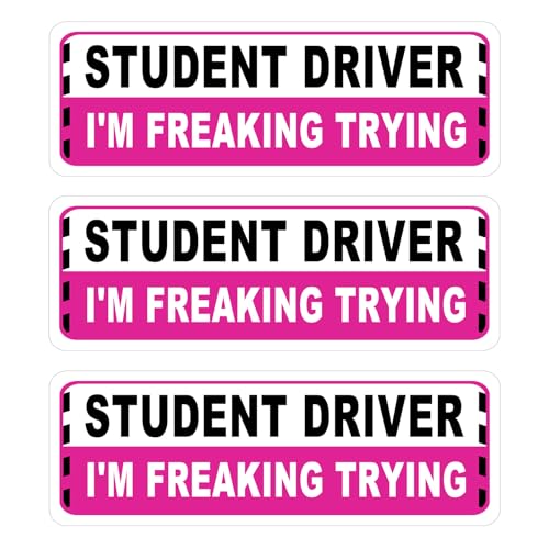 Image of 3 Pack Student Driver Magnet for Car, Magnetic Student Driver Sign for Vehicle, Reflective Warning Bumper Sticker Magnet Sign for New Driver, 10 inch x 4 inch (PINK)