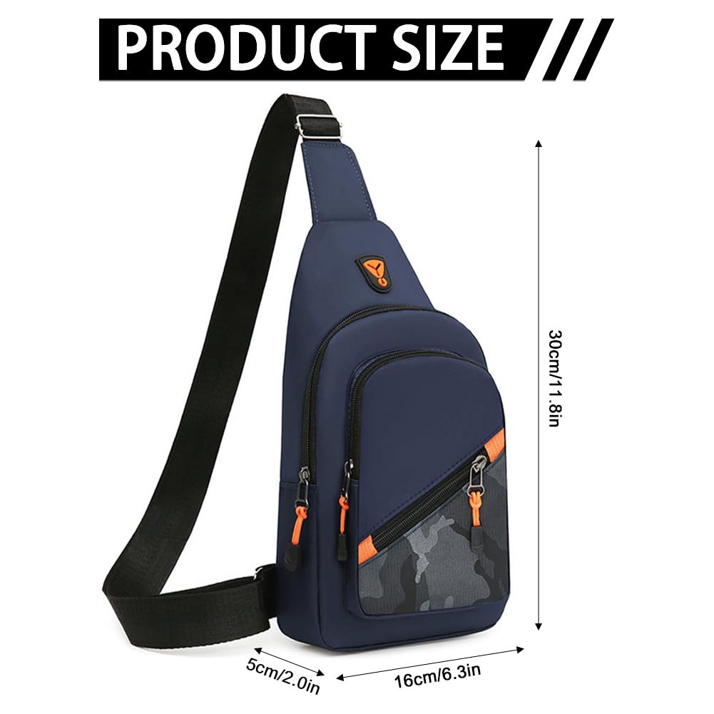Camouflage Crossbody Chest Bag Breathable Waterproof Waist Bag with 4 Zipper Pockets Bumbags Hip Pouch Money Belt Bag with Adjustable Strap for Hiking Cycling Jogging Running Traveling (Blue) - Image 2