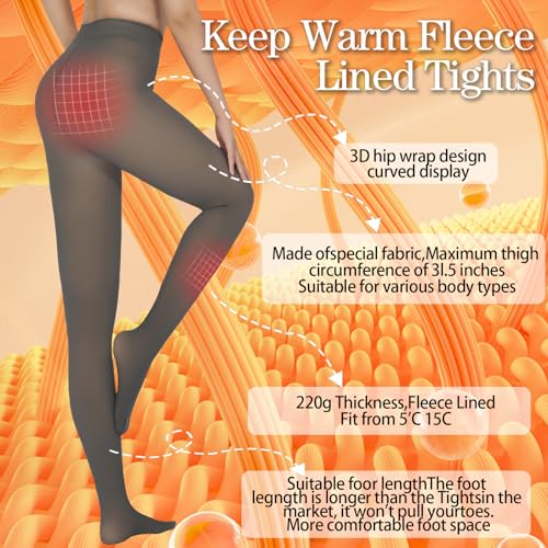 Image of Fleece Lined Tights Women,Warm Pantyhose leggings Women,Fake Translucent Thermal Tights for Winter